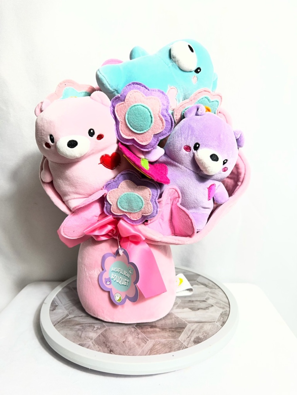 Animal Adventure Bashful Bear Bouquet Plush Teddy Gift Set Pink Cute